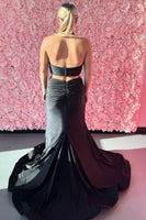 Load image into Gallery viewer, Black Mermaid Halter Cutout Long Formal Dress with Slit