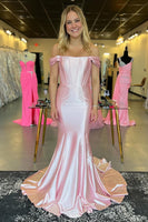 Load image into Gallery viewer, Light Pink Corset Off The Shoulder Long Formal Dress