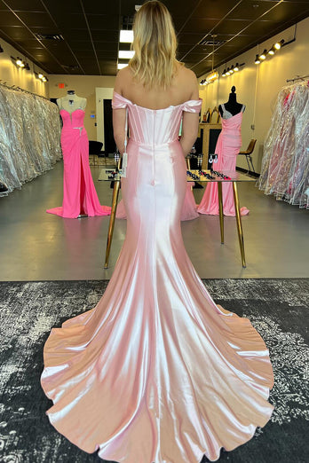 Light Pink Corset Off The Shoulder Long Formal Dress