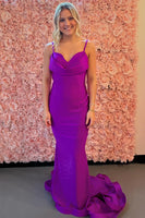 Load image into Gallery viewer, Purple Mermaid Spaghetti Straps Backless Long Formal Dress