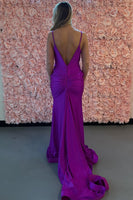 Load image into Gallery viewer, Purple Mermaid Spaghetti Straps Backless Long Formal Dress