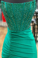 Load image into Gallery viewer, Sparkly Emerald Green Corset Strapless Long Formal Dress