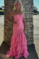 Load image into Gallery viewer, Blue Mermaid Tiered Long Formal Dress with Slit