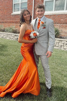 Load image into Gallery viewer, Orange Sweetheart Corset Long Satin Formal Dress with Slit