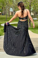 Load image into Gallery viewer, Sparkly Black One Shoulder Beaded Long Formal Dress with Slit