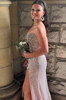 Load image into Gallery viewer, Sparkly Blue Corset Sequins Long Formal Dress with Beading