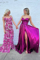 Load image into Gallery viewer, Metallic Fuchsia A-Line Pleated Long Formal Dress