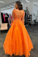 Load image into Gallery viewer, Sparkly Orange Floral Corset Long Tulle Formal Dress