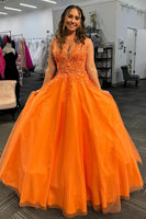 Load image into Gallery viewer, Sparkly Orange Floral Corset Long Tulle Formal Dress