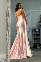 Load image into Gallery viewer, Light Pink Sweetheart Satin Long Corset Prom Dress with Slit