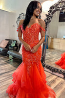 Load image into Gallery viewer, Sparkly Orange Floral Mermaid Corset Long Formal Dress