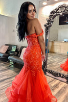 Load image into Gallery viewer, Sparkly Orange Floral Mermaid Corset Long Formal Dress