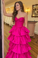 Load image into Gallery viewer, Fuchsia A Line Corset Tiered Strapless Long Formal Dress