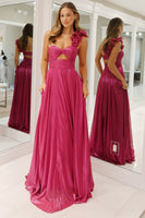 Load image into Gallery viewer, Sparkly Fuchsia One Shoulder A Line Long Formal Dress
