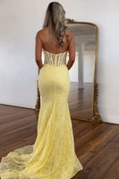 Load image into Gallery viewer, Floral Yellow Corset Mermaid Halter Long Formal Dress with Lace