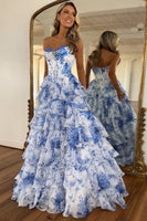 Load image into Gallery viewer, Blush Corset Ruffled Floral Print Long Formal Dress
