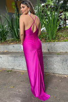Load image into Gallery viewer, Fuchsia V-Neck Mermaid Backless Long Formal Dress with Slit