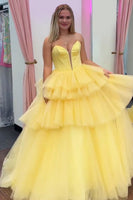 Load image into Gallery viewer, Sparkly Blue Corset Tiered Strapless Long Formal Dress