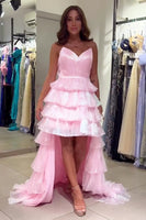 Load image into Gallery viewer, Pink Strapless High-Low A Line Long Tulle Formal Dress