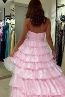 Load image into Gallery viewer, Pink Strapless High-Low A Line Long Tulle Formal Dress