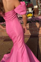Load image into Gallery viewer, Pink Mermaid Off The Shoulder Long Satin Formal Dress