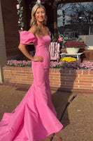 Load image into Gallery viewer, Pink Mermaid Off The Shoulder Long Satin Formal Dress