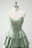 Load image into Gallery viewer, Green Sweetheart Princess Satin Tiered Long Formal Dress with Slit