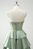 Load image into Gallery viewer, Green Sweetheart Princess Satin Tiered Long Formal Dress with Slit