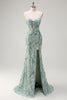 Load image into Gallery viewer, Zapaka Women Sparkly Green Long Formal Dress with Slit Mermaid Spaghetti Straps Beaded Evening Dress