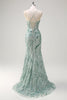Load image into Gallery viewer, Sparkly Sage Beaded Mermaid Long Formal Dress with Slit