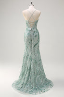 Load image into Gallery viewer, Sparkly Sage Beaded Mermaid Long Formal Dress with Slit