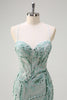 Load image into Gallery viewer, Sparkly Sage Beaded Mermaid Long Formal Dress with Slit