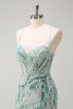 Load image into Gallery viewer, Sparkly Sage Beaded Mermaid Long Formal Dress with Slit