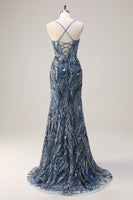 Load image into Gallery viewer, Sparkly Sage Beaded Mermaid Long Formal Dress with Slit