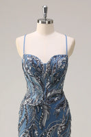 Load image into Gallery viewer, Sparkly Sage Beaded Mermaid Long Formal Dress with Slit