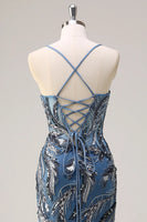 Load image into Gallery viewer, Sparkly Sage Beaded Mermaid Long Formal Dress with Slit