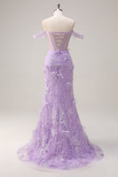 Load image into Gallery viewer, Lilac Mermaid Off the Shoulder Long Corset Formal Dress with 3D Flowers