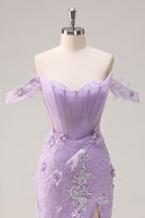Load image into Gallery viewer, Lilac Mermaid Off the Shoulder Long Corset Formal Dress with 3D Flowers