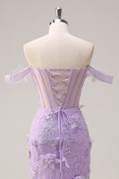 Load image into Gallery viewer, Lilac Mermaid Off the Shoulder Long Corset Formal Dress with 3D Flowers