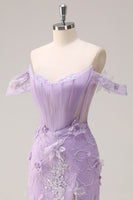 Load image into Gallery viewer, Lilac Mermaid Off the Shoulder Long Corset Formal Dress with 3D Flowers