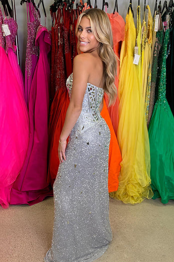 Sparkly Silver Sweetheart Sequin Mermaid Corset Formal Dress