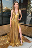 Load image into Gallery viewer, Gold Metallic Pleated Long A-Line Formal Dress with Slit