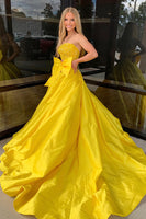 Load image into Gallery viewer, Orange Satin Two Piece A Line Long Formal Dress with Bow