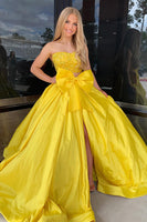 Load image into Gallery viewer, Orange Satin Two Piece A Line Long Formal Dress with Bow