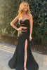 Load image into Gallery viewer, Black Sweetheart Satin Cut Out Mermaid Long Formal Dress with Slit
