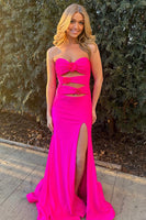 Load image into Gallery viewer, Black Sweetheart Satin Cut Out Mermaid Long Formal Dress with Slit