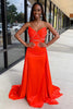 Load image into Gallery viewer, Orange Halter Satin Sheath Long Formal Dress with Cape
