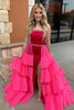 Load image into Gallery viewer, Fuchsia Strapless Mermaid Long Formal Dress with Cape