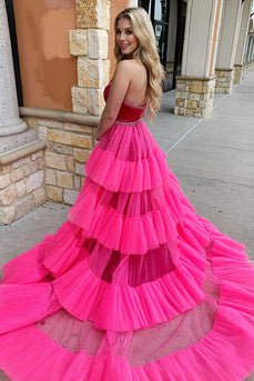 Fuchsia Strapless Mermaid Long Formal Dress with Cape