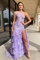 Load image into Gallery viewer, Sparkly Lilac Tulle Tiered A-Line Long Formal Dress with Sequins